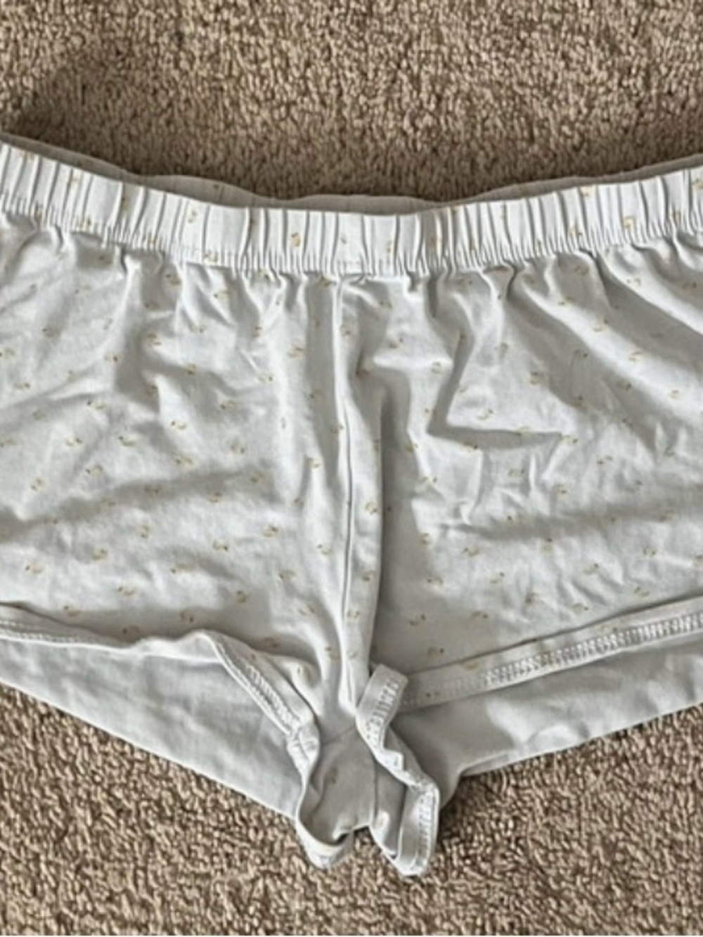Women's White Cotton Bike Shorts with Subtle Tan Dot Print